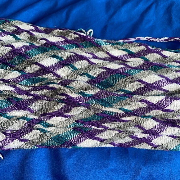 Pre-owned purple, teal, grey, and white scarf in good condition. (Worn: 1) - Picture 4 of 4